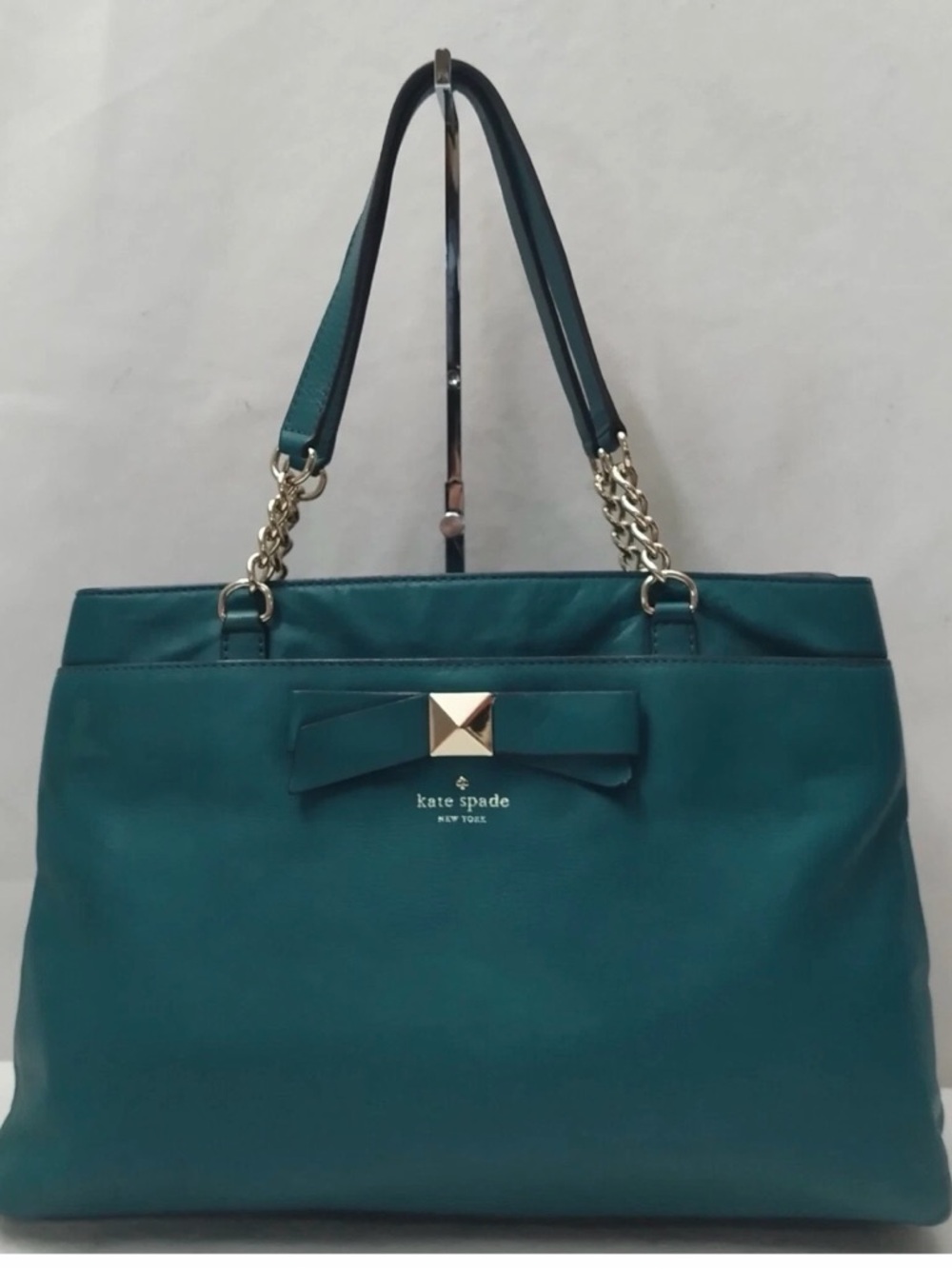 kate spade teal bow-accented chain-strap tote